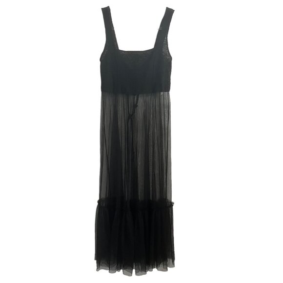 FREE PEOPLE INTIMATELY BLACK DRESS WOMENS XS SHEER MESH MIDI SLIP KNIT TULLE - Picture 1 of 6